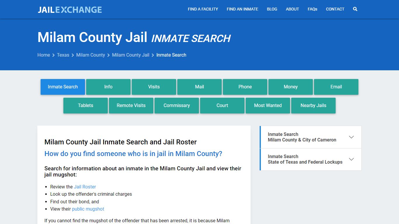 Inmate Search: Roster & Mugshots - Milam County Jail, TX